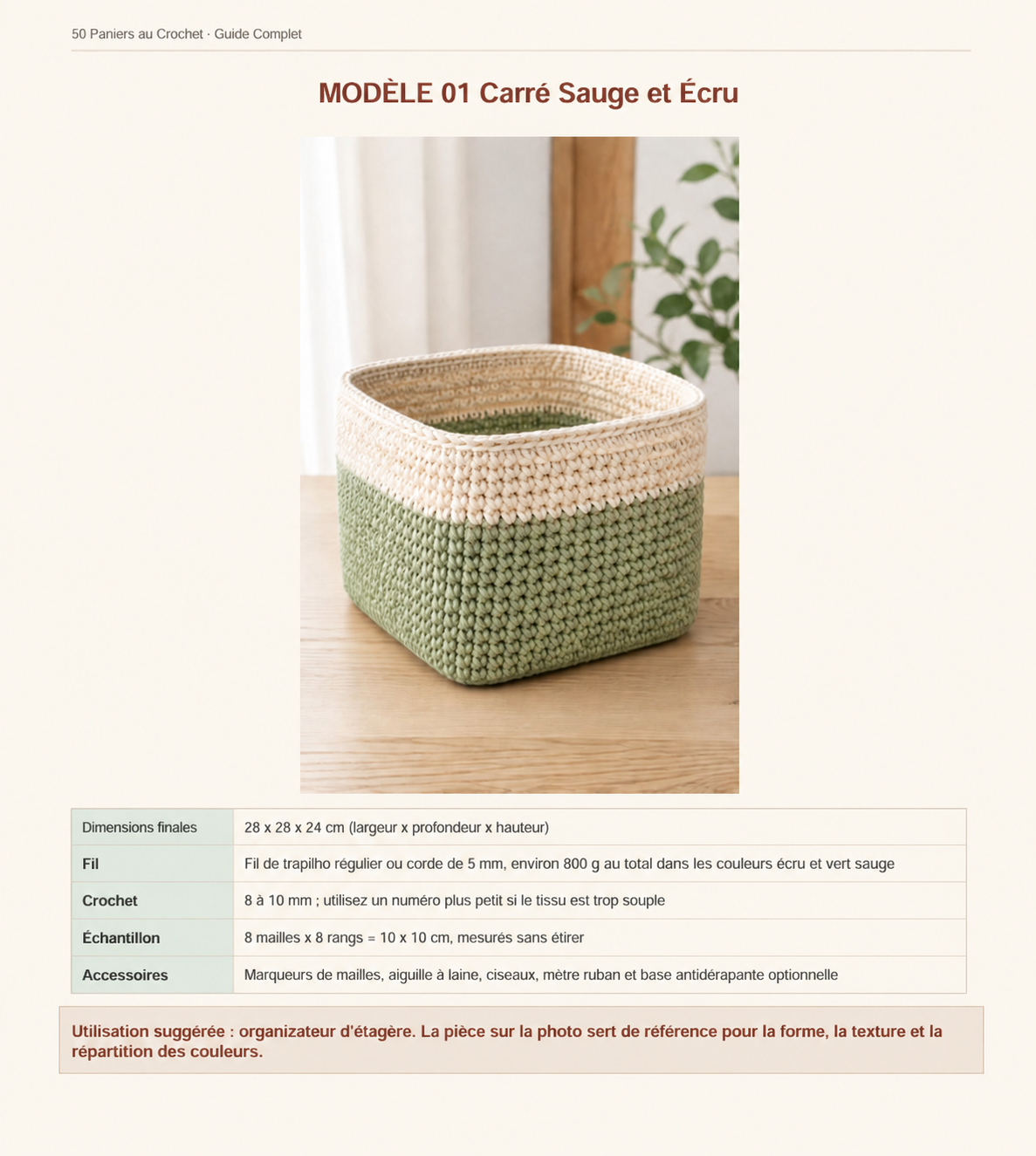 Exemple de fiche technique d’un panier au crochet